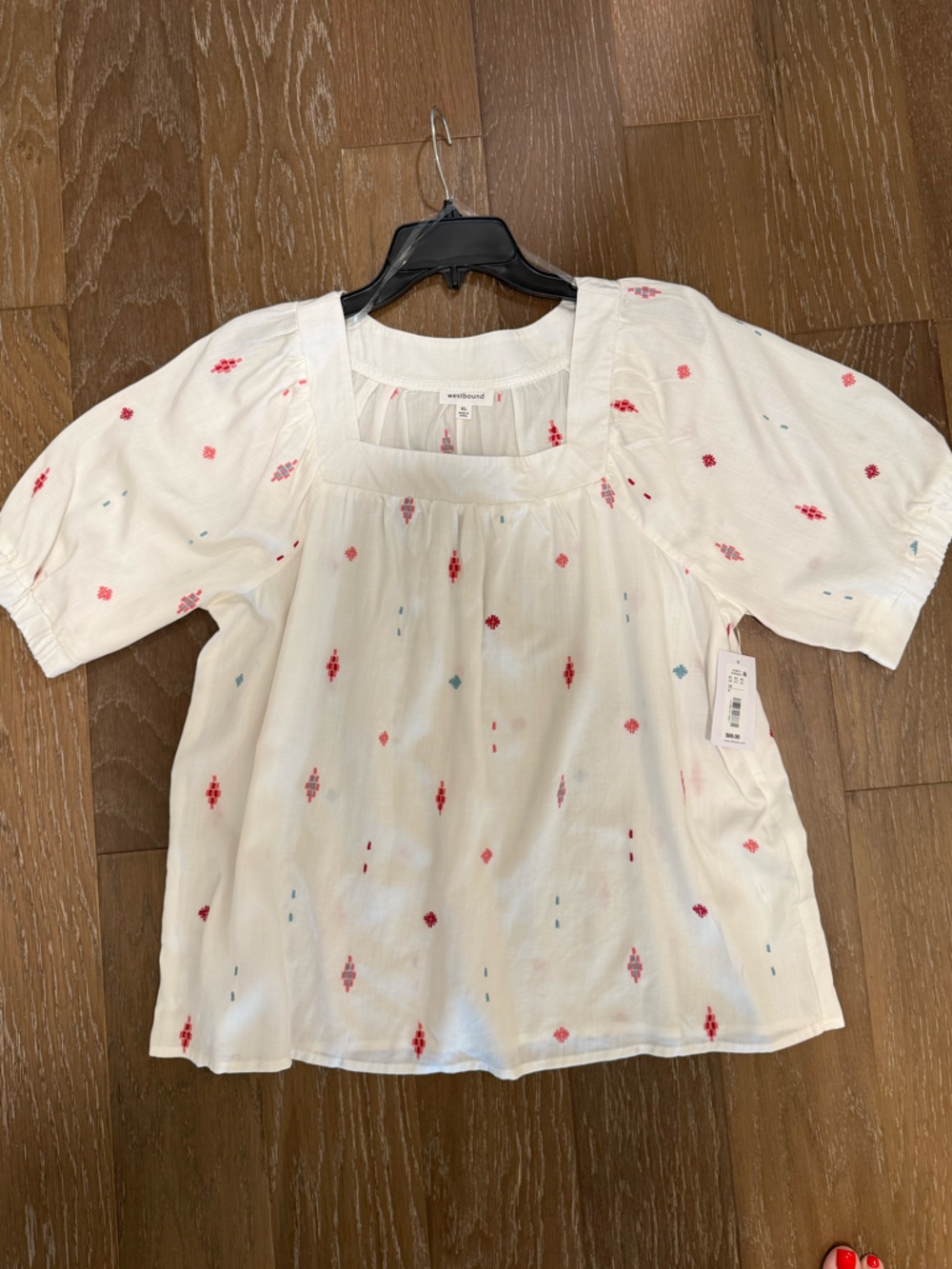 Westbound  Blouse with Pink and Light Blue Embroidery Loose Fit